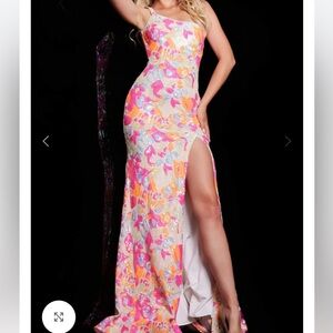 Jovani Pink and Orange Backless Slit Gown